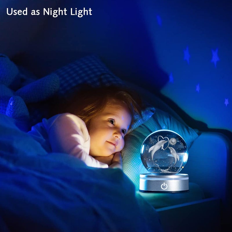 IFOLAINA 3D Dolphin Crystal Ball Night Lights Dolphin Lovers Gifts for Her Him Christmas Birthday Mothers Day Crystal Sphere Bedroom Decor - Image 5